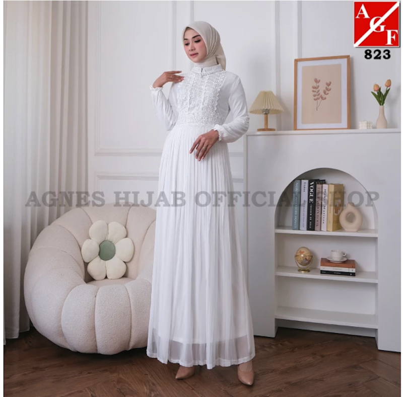 Agnes Hijab Agacia Dress Gamis Putih 4