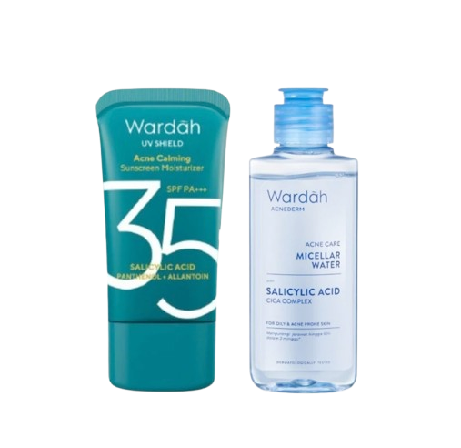 Wardah ｜ Fight Acne Set (Paket UV Shield Acne Calming Sunscreen + Acnederm Micellar Water)