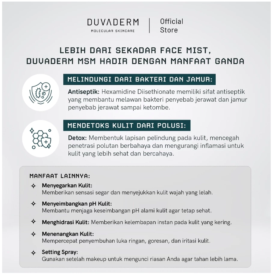 GLORY COSMECEUTICALS INDONESIA Duvaderm MSM Face Mist