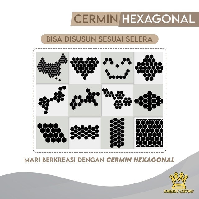Bright Crown 12PCS Stiker Cermin Kaca Hiasan Dinding Hexagonal