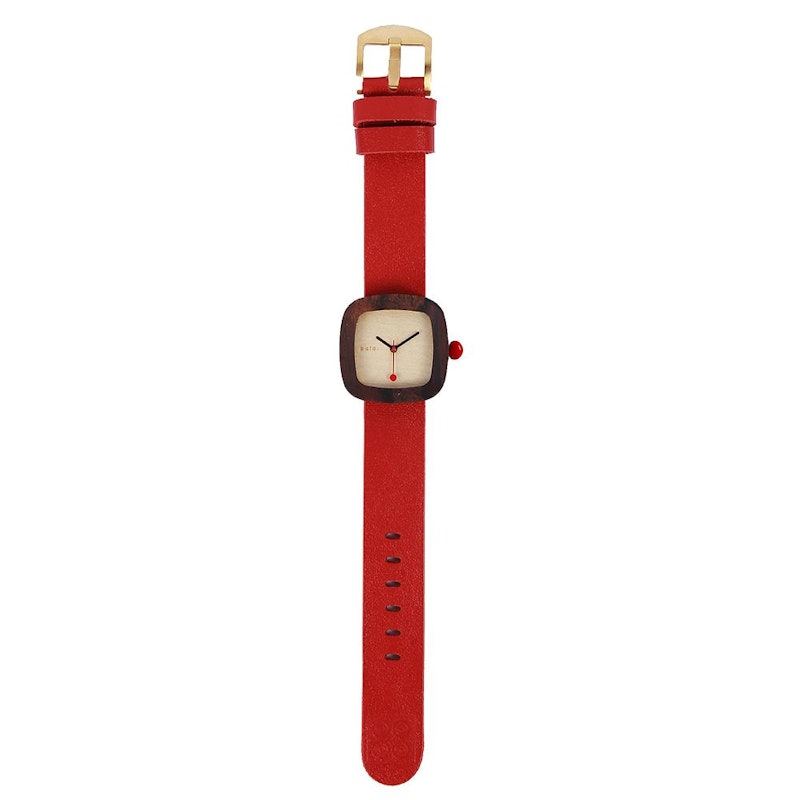 Pala Jam Tangan Kayu Kulit Merah Mini 3