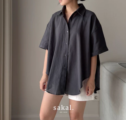  Sakal Short Sleeve Linen Oversized Shirt