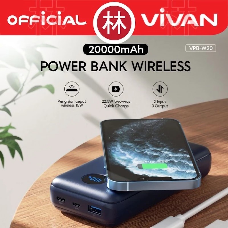 Vivan Powerbank Wireless 20000mAh 3