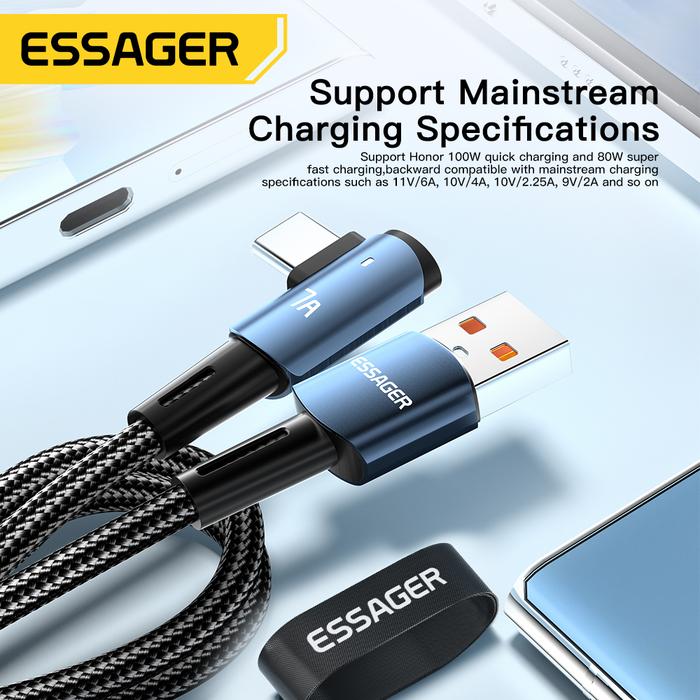 Essager 7A 100W Quick Charging USB-A to USB-C Data Cable