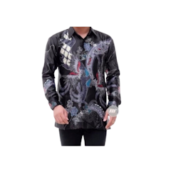 MGN Batik Kemeja Batik Semi Sutera Premium Pramudya Hitam