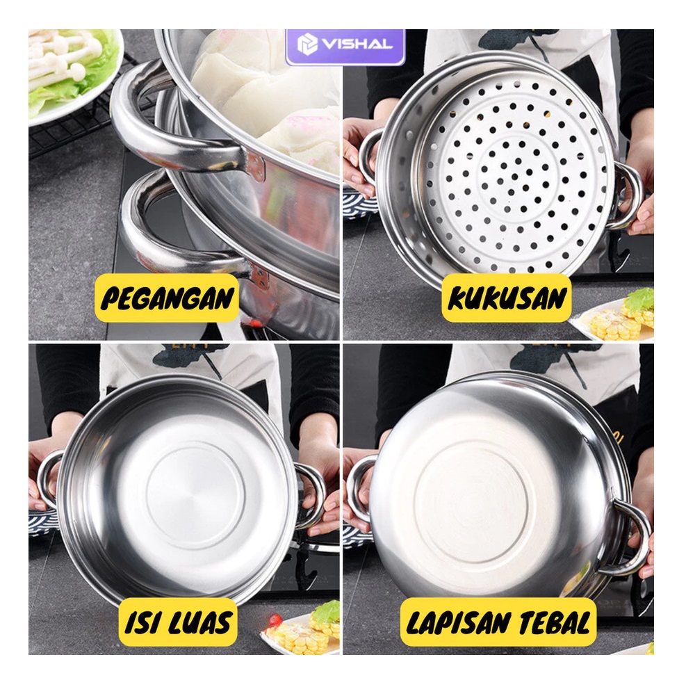  VISHAL Steamer Stainless 2 Tingkat   LJ-002