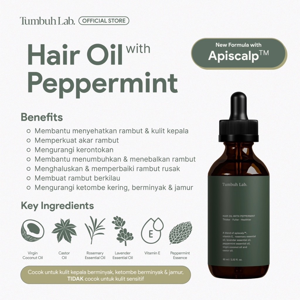 Amerta Kosmetika Teknologi Tumbuh Lab Hair Oil Peppermint