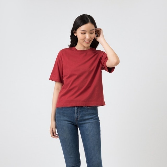 Cropped T-shirt Premium Crew Neck Women - Brick Red