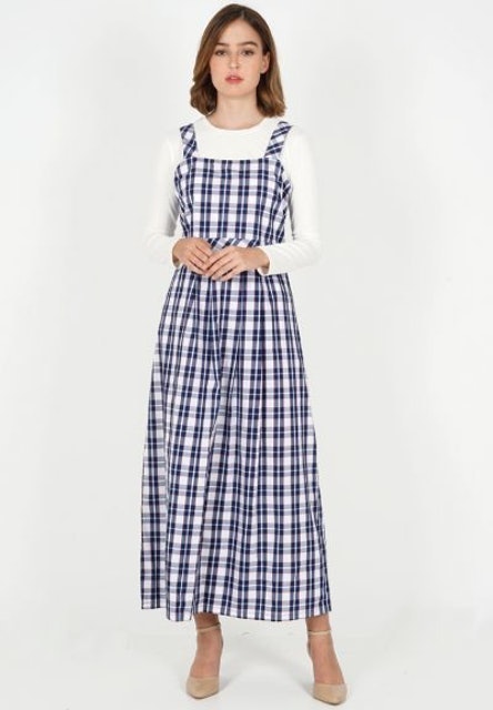 Navy Plaids Sleeveless Dress