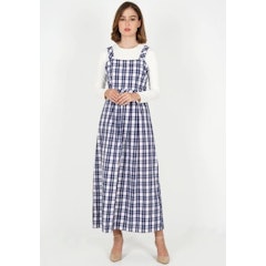 Navy Plaids Sleeveless Dress