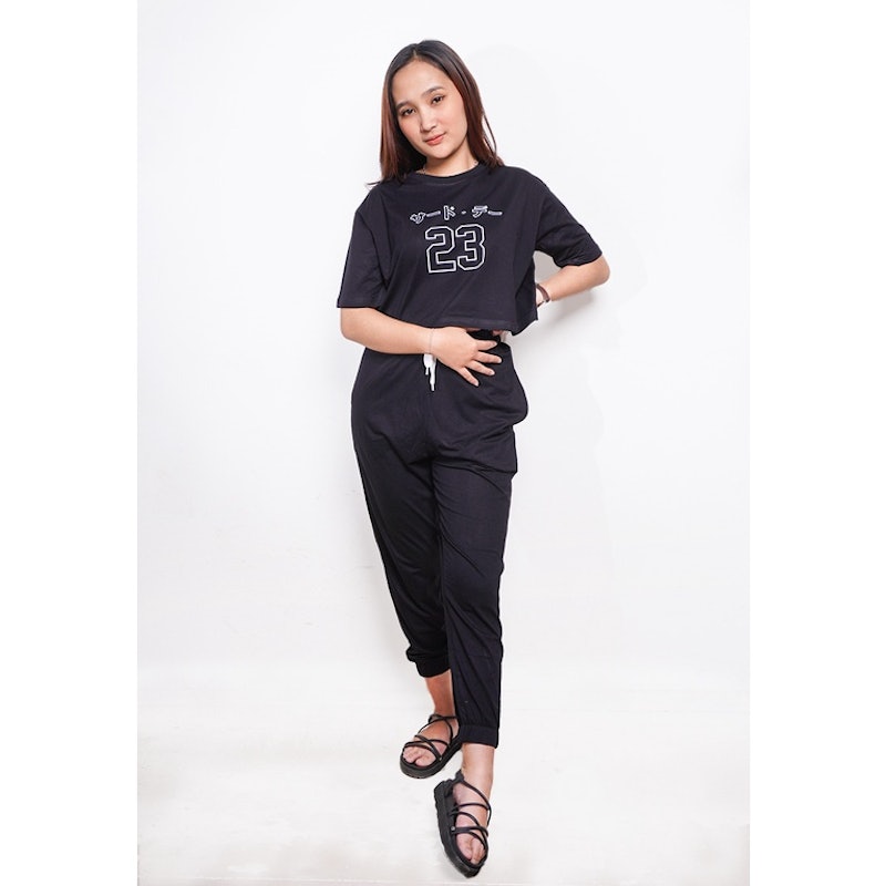 Kaos Oversize Crop Dance OLC Basket Katakana 23 Hitam 4