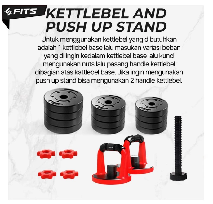  SFIDN FITS 6in1 Multifunction Dumbell Kettlebell Barbel Set Premium 20kg