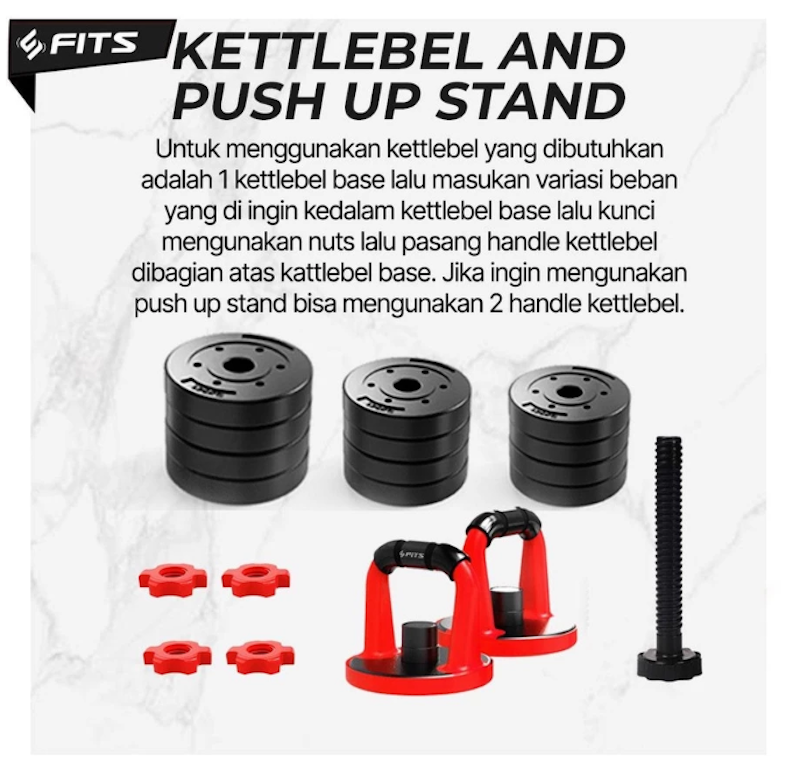 SFIDN FITS 6in1 Multifunction Dumbell Kettlebell Barbel Set Premium 20kg 4