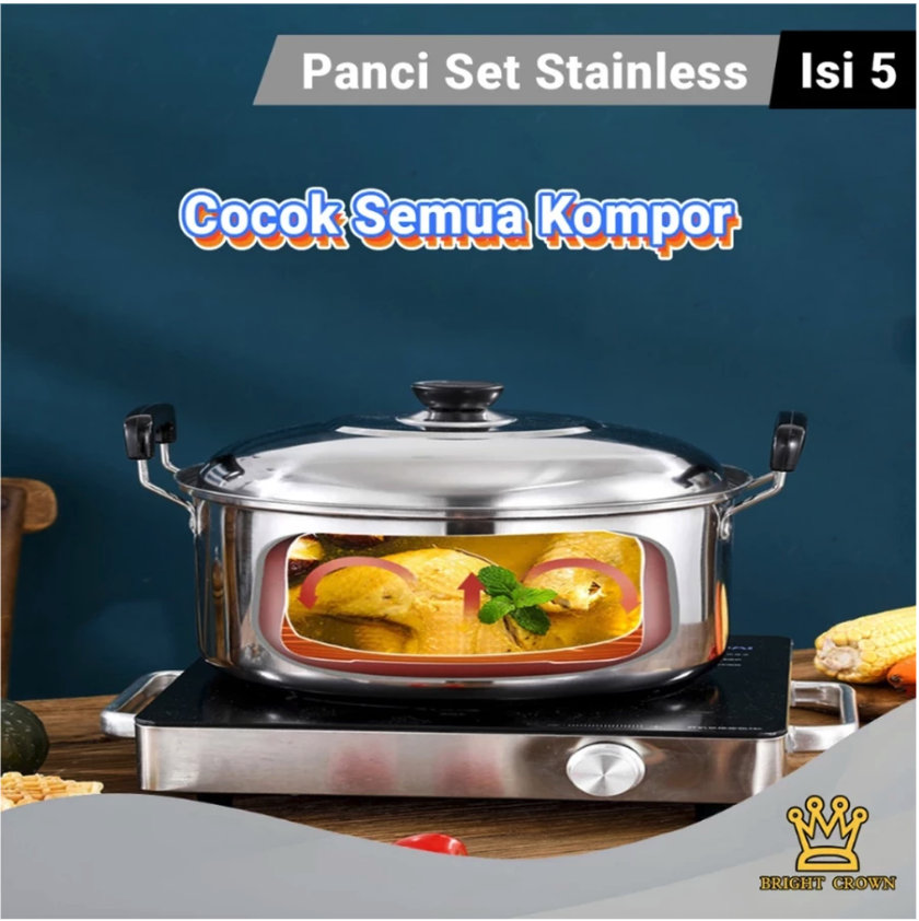 Bright Crown Webstore Bright Crown 12in1 Panci Steamer Set Stainless