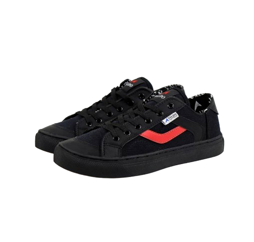 Valdo Footwear Parvo Sepatu Skater Hitam Lis Merah ｜ HM0701