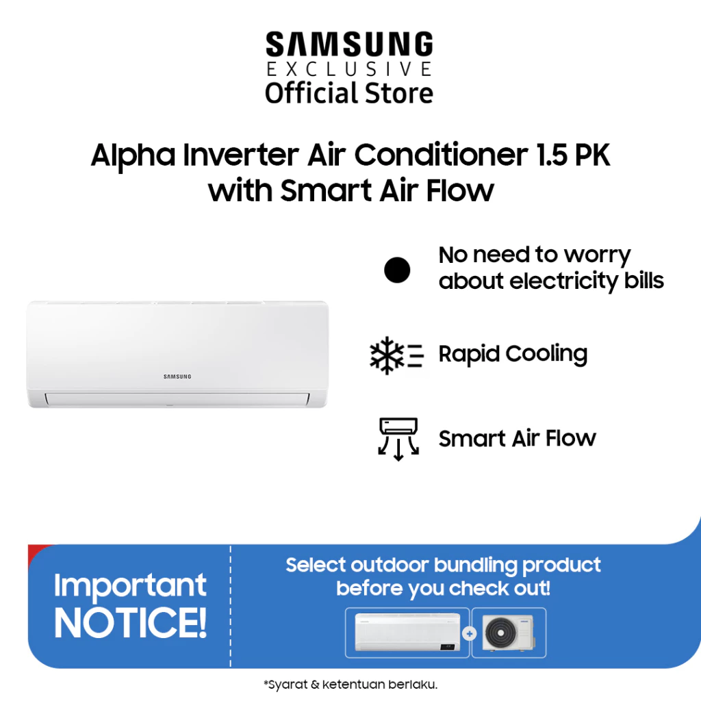 Samsung Electronics Samsung AC 1.5 PK Alpha Inverter with Smart AirFlow AR12AYHLAWKNSE