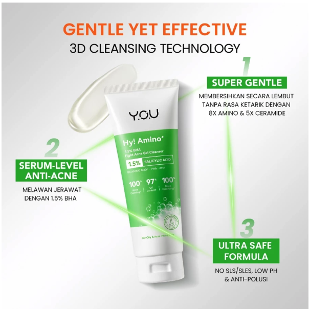 HEBE Beauty Style Y.O.U Hy! Amino+ 1.5% BHA Fight Acne Gel Cleanser