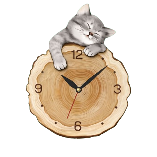 Jam Dinding Kayu Unik Motif Kucing Lucu 1