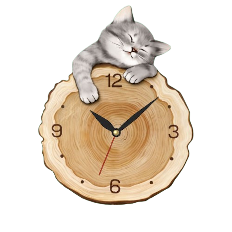 Jam Dinding Kayu Unik Motif Kucing Lucu 1