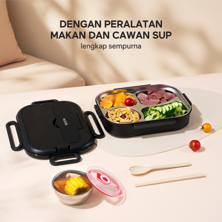 Dawey Etech Indonesia Ecentio Lunch Box Stainless Steel Anti Tumpah Set Tas Bekal