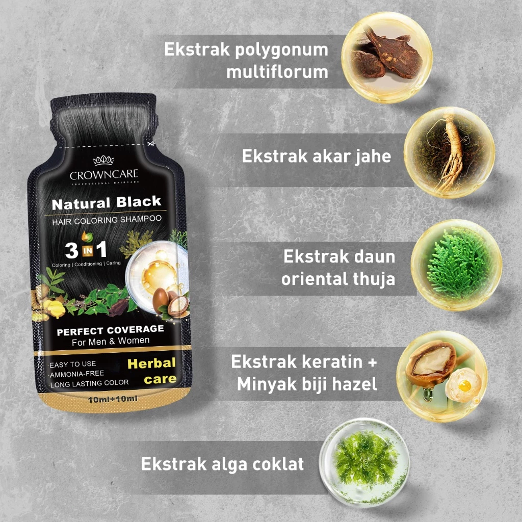 CrownCare Hair Coloring Shampoo Natural Black 2