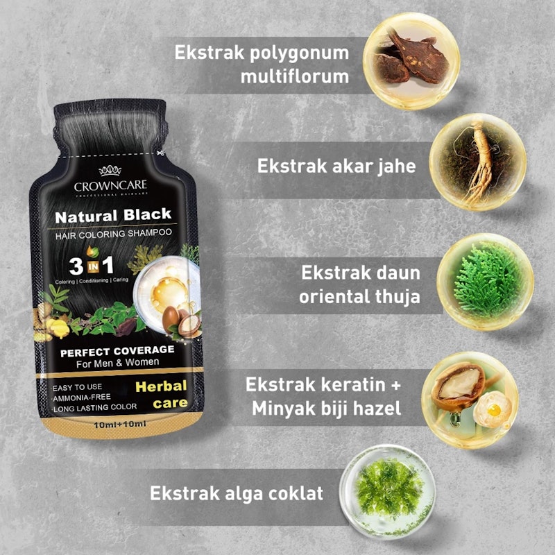 CrownCare Hair Coloring Shampoo Natural Black 2