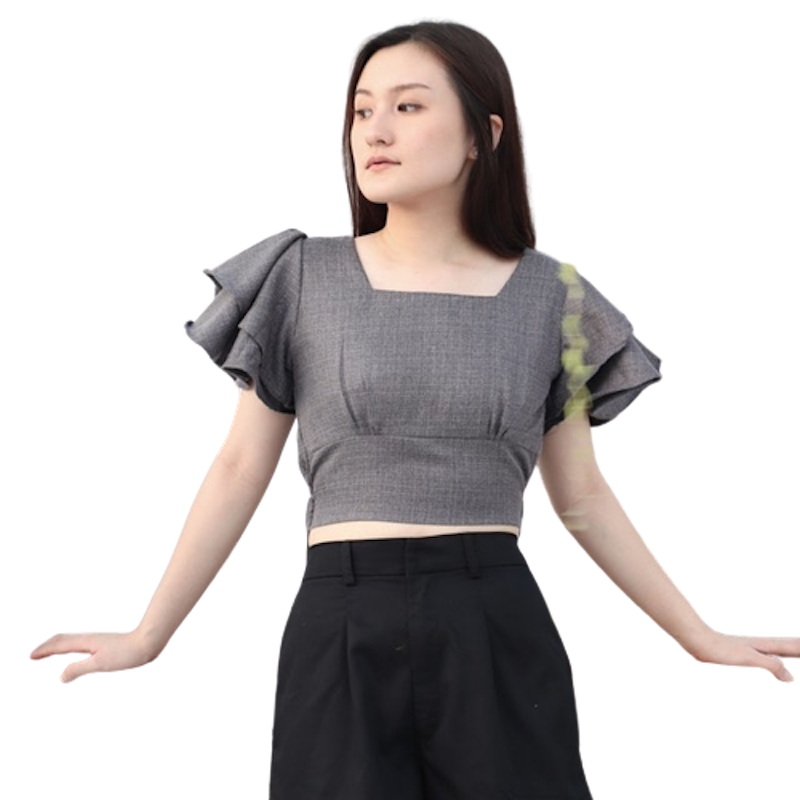 Femei Outer Blouse Slit Back Self Tie Wrap Crop Top 1