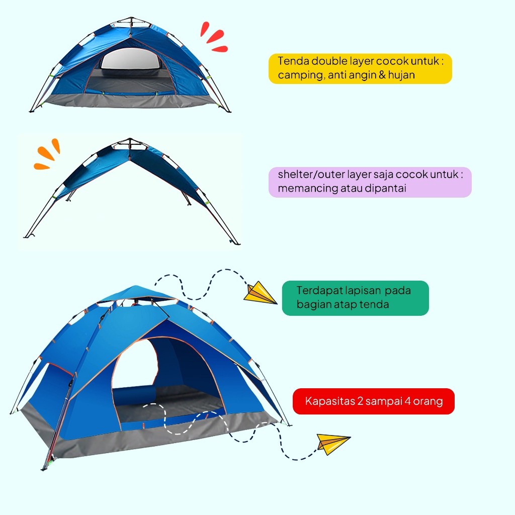  ELFS Active 2in1 Double Layer Automatic Tent 3-4 Person