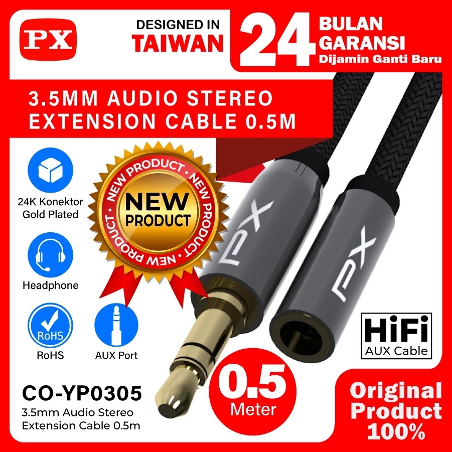 Sajun Global Indonesia PX Kabel AUX Extension Audio 3.5mm Male to Female 0.5M CO-YP0305 