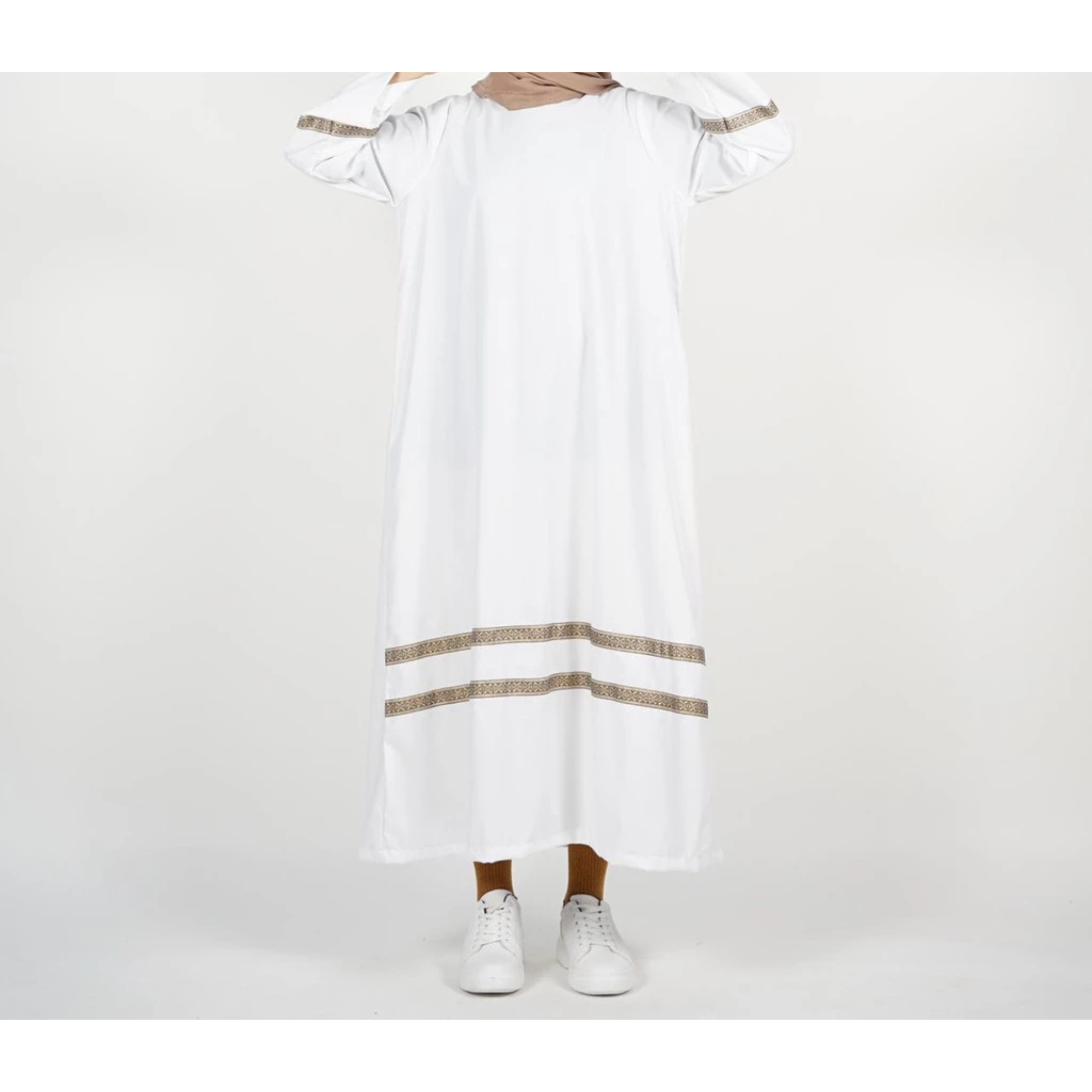  Dailyoutfits Abaya Gamis Classic White Etnic Stripes