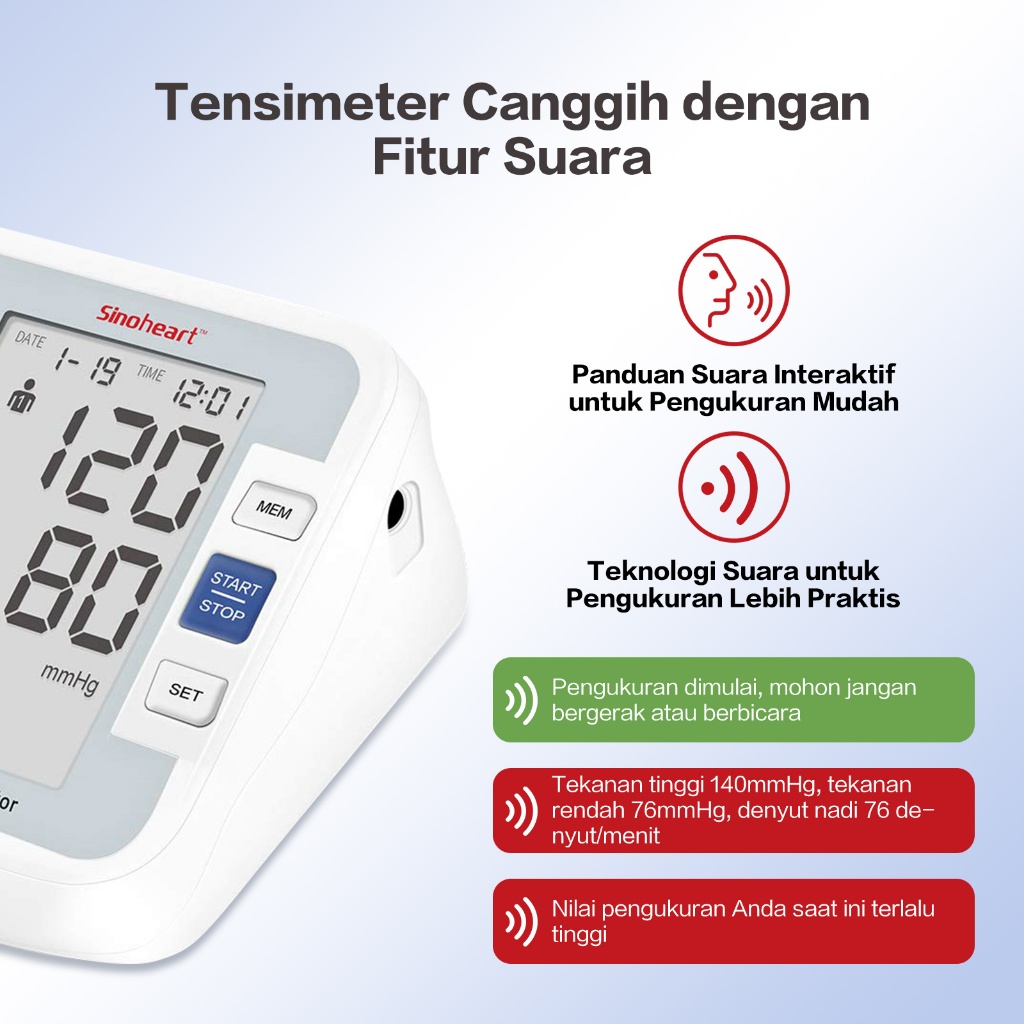Sinocare Healthcare Indonesia Sinocare Blood Pressure Monitor  BA-801