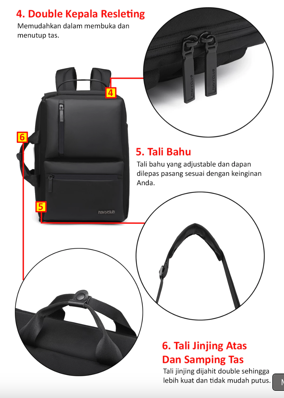 Global Utama Sentosa Navy Club Tas Ransel Laptop 3 in 1 HEI 859