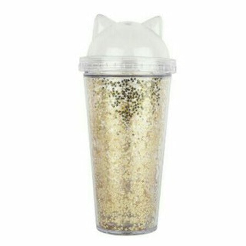 Cat Ears Glittery Tumbler with Straw 1