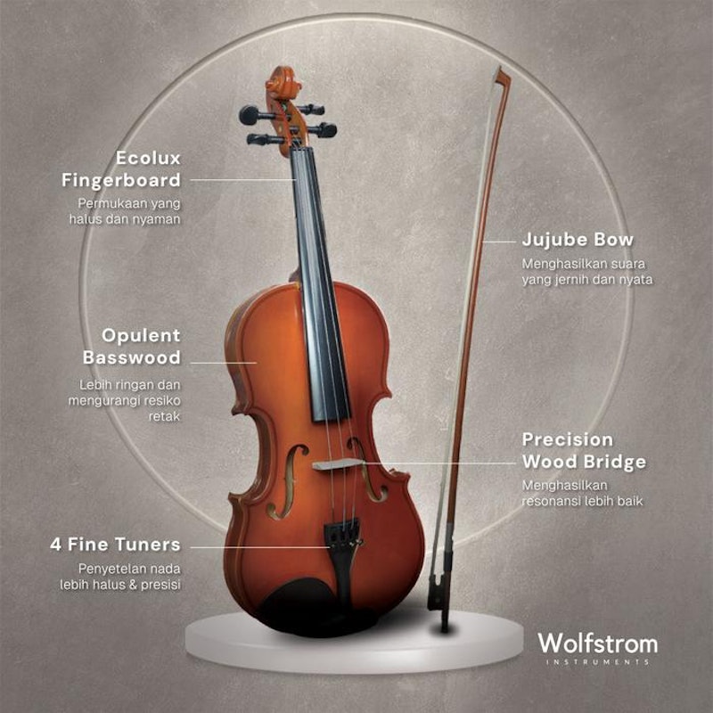 Wolfstrom Velanto Violin Klasik Full Set Ukuran 1/2 3