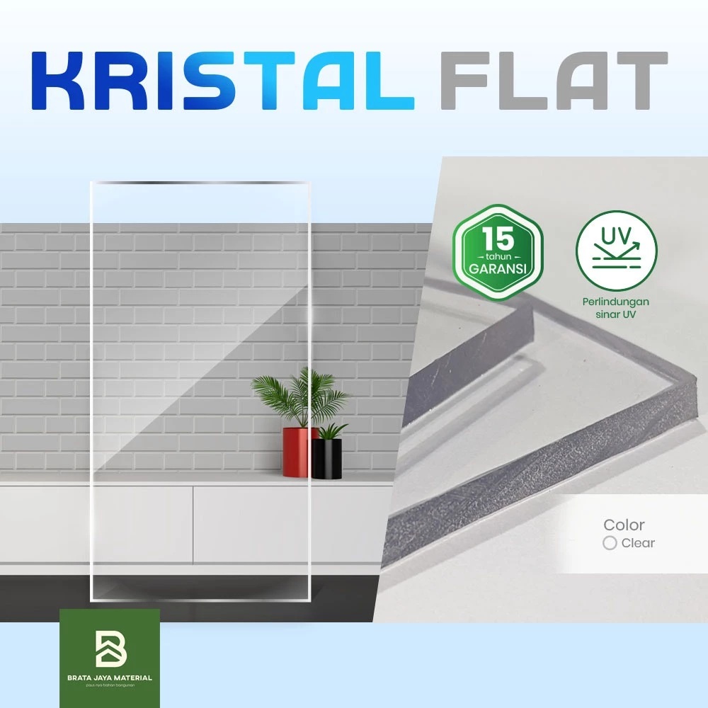 Brata Jaya Material Kristal Flat Atap Kanopi Polycarbonate Grey