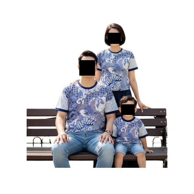 Klamben Kaos Oblong Couple Keluarga Batik Lung Biru