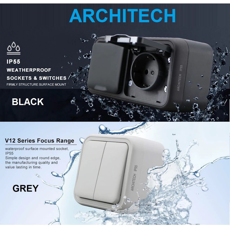 ARCHITECH Saklar Waterproof V12 Series Pacific 1 Gang 4