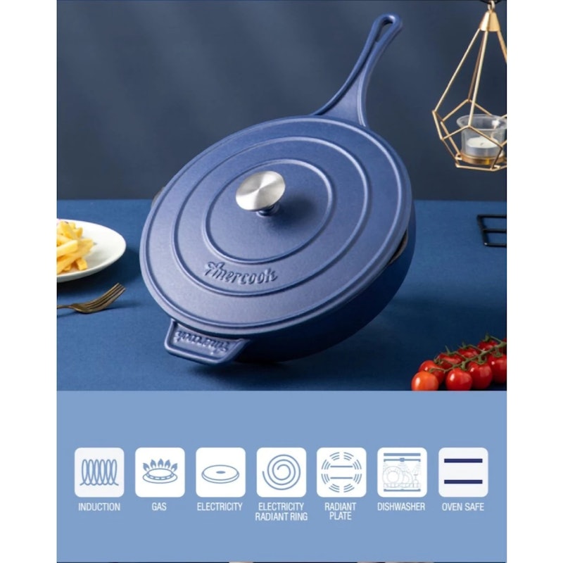 Amercook Le Pluriel II Cast Iron Cookware Non-Stick Deep Frying Pan 5