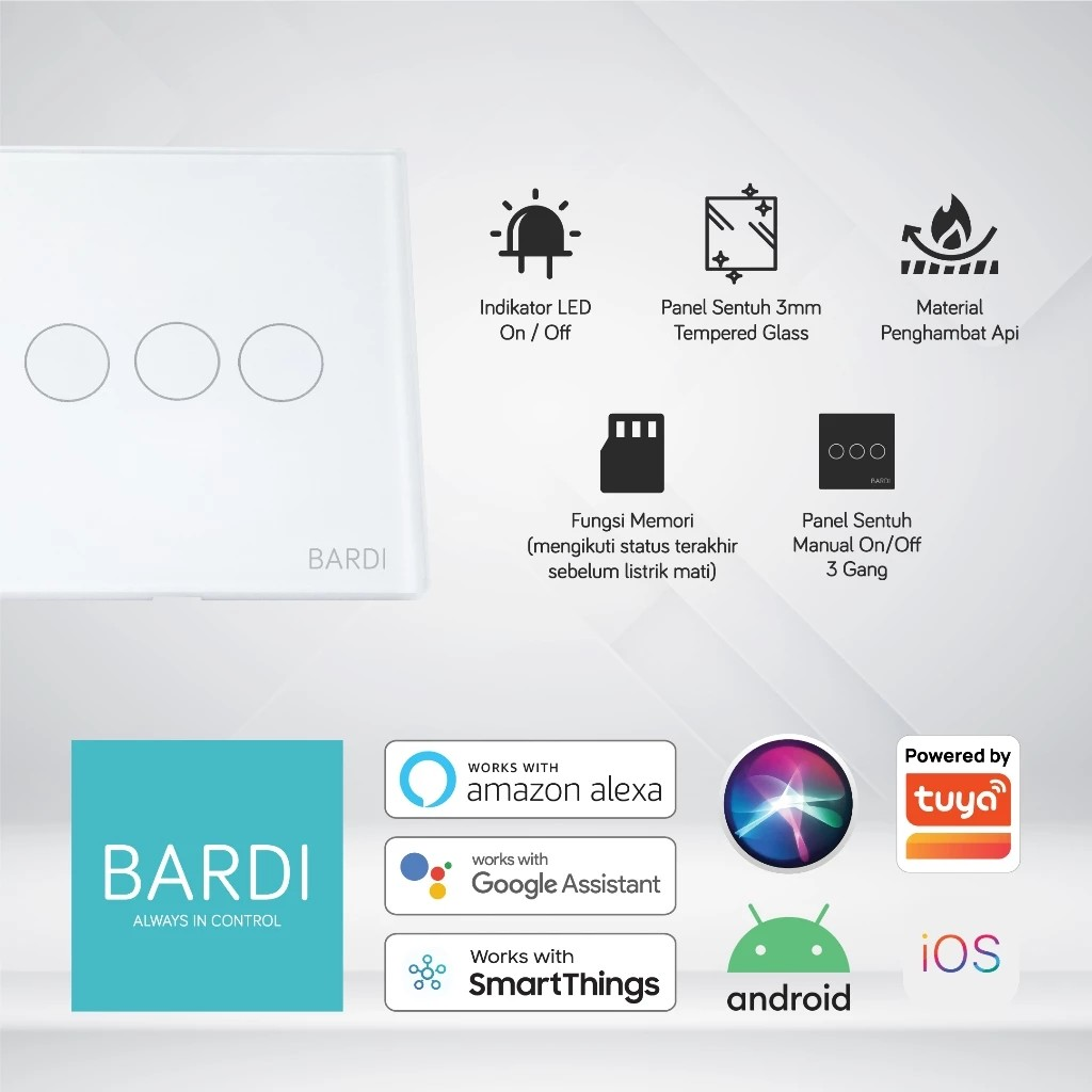 BARDI Wall Switch Smart Touch 3 Gang 4