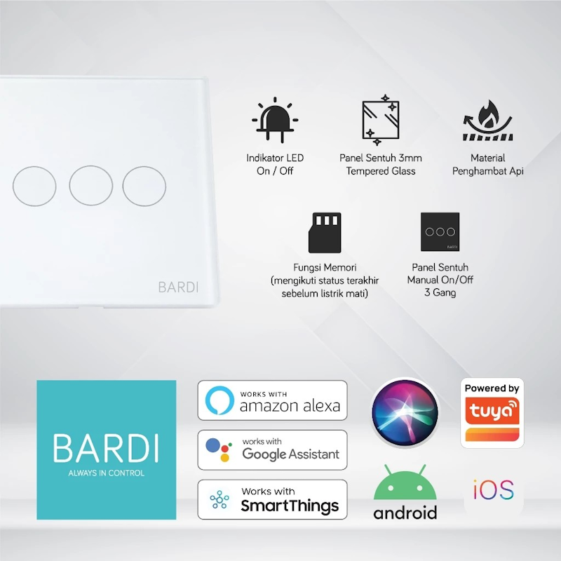 BARDI Wall Switch Smart Touch 3 Gang 4
