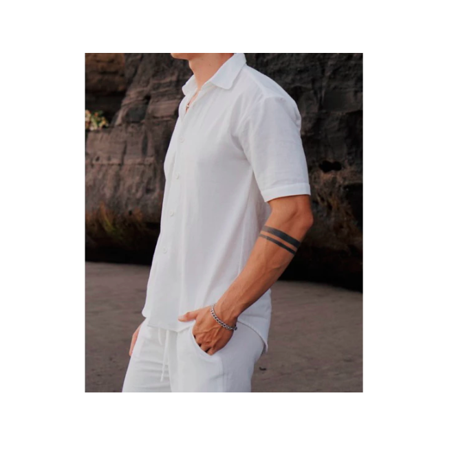  BEACHWELL Kemeja Pria Linen Katun Lengan Pendek Canggu Series