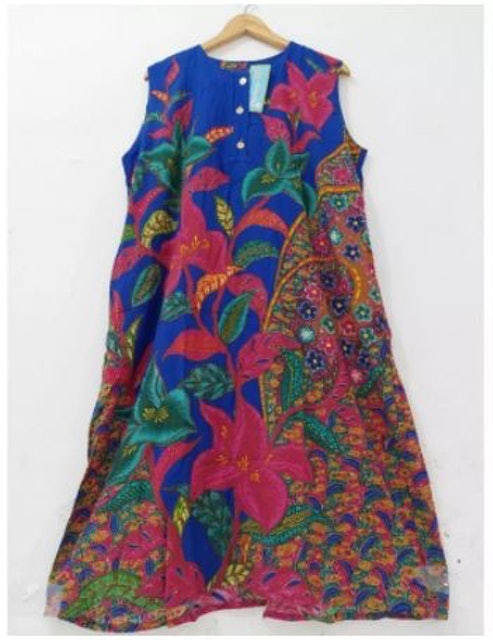 Batik Kencana Ungu Daster 32 Label Biru Tanpa Lengan