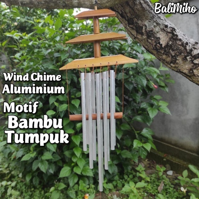 Bali Miho Wind Chimes Aluminium Motif Bambu Tumpuk