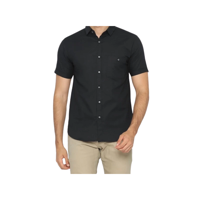 Code Male Brave Kemeja Pria Basic Lengan Pendek Dark Hitam Slimfit 1