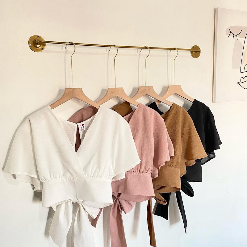 Femei Outer Blouse Slit Back Self Tie Wrap Crop Top 5