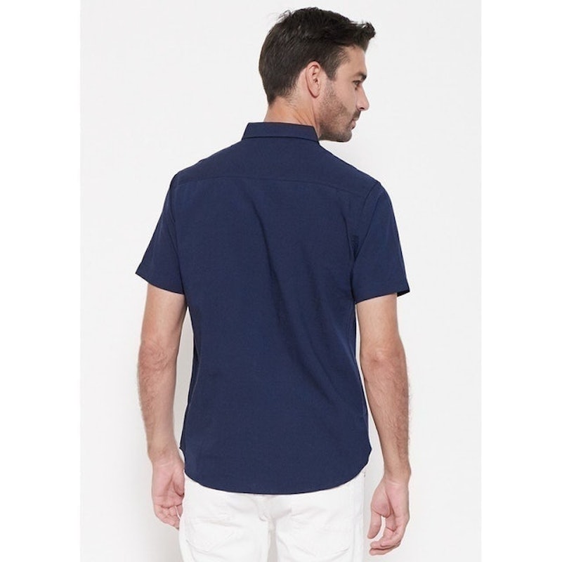 Kemeja Pria Basic Combination Oxford Pendek Warna Navy 2