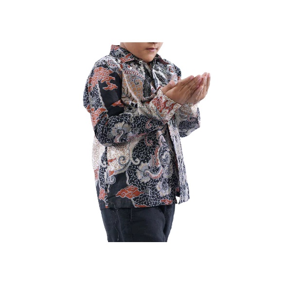 Trusmi Group BATIK TRUSMI Atasan Batik Anak Kemeja Laki-Laki Motif Motif Mega Mendung Sawat Coklat