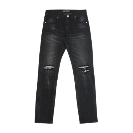 Trondheim Celana Jeans Pria Frey Ripped Lightning Whisker Black Indigo