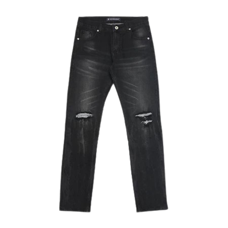Trondheim Celana Jeans Pria Frey Ripped Lightning Whisker Black Indigo 1
