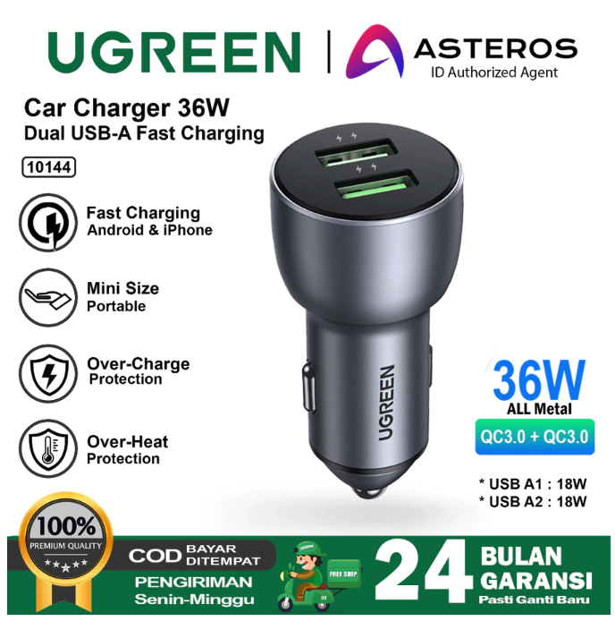 Ugreen Group Ugreen Car Charger Dual Port USB A 36W  10144